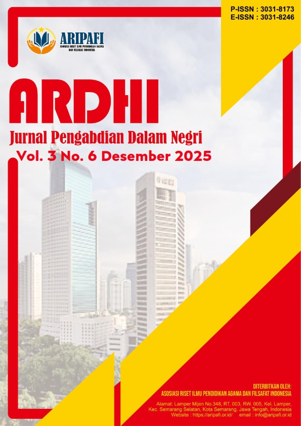 					View Vol. 3 No. 6 (2025): Desember: ARDHI : Jurnal Pengabdian Dalam Negri
				